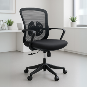 Silla Operativa Organic Mesh Con Tela Negra Y Estructura Negra