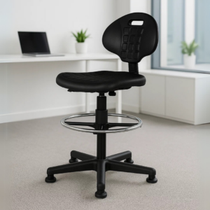 Silla Cajero Industrial Poliuretano Negro y Regaton