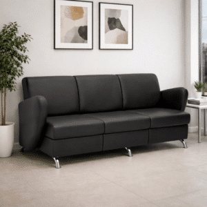 Sofa Alce Piel Negro 3 Plazas