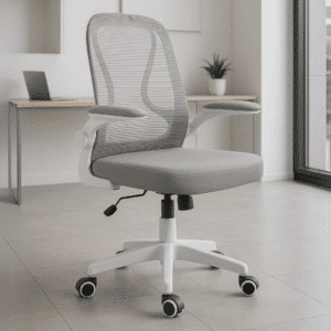 Silla Operativa E107 Mesh y Tela Color Gris Estructura Blanca