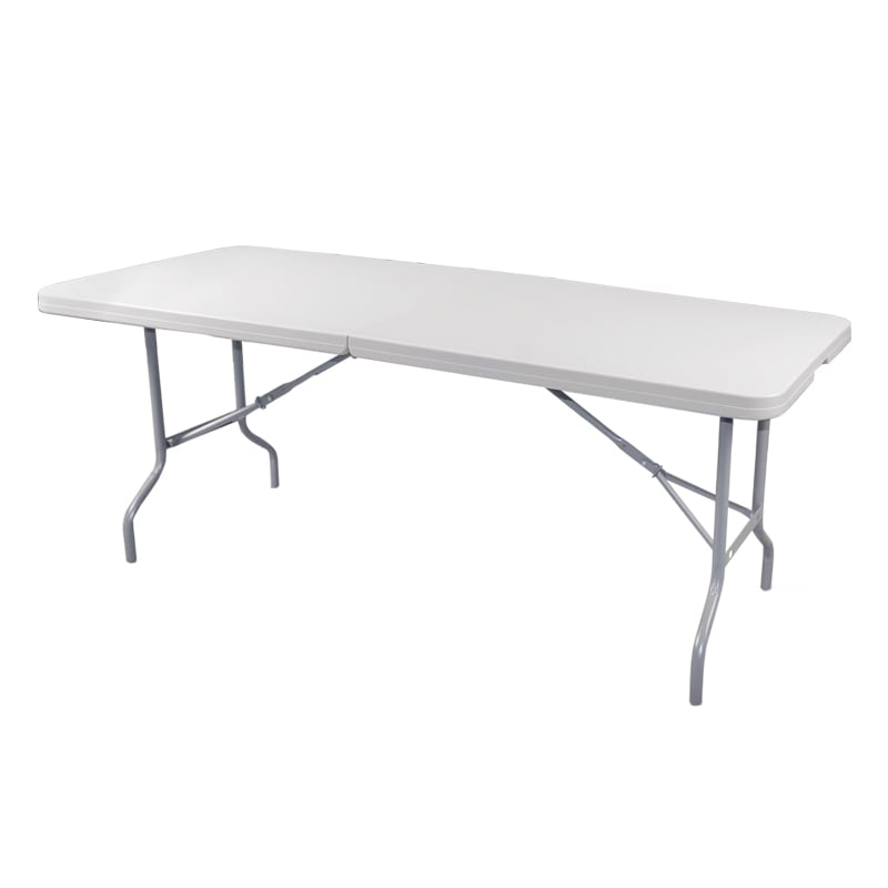 Mesa plegable rectangular 2 secciones 2.44x76 plastico blanco - Image 2