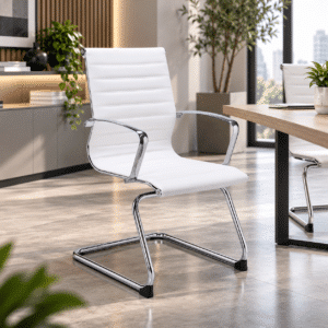 Silla de Visita Retro en Vinipiel Blanco, Estructura Cromo