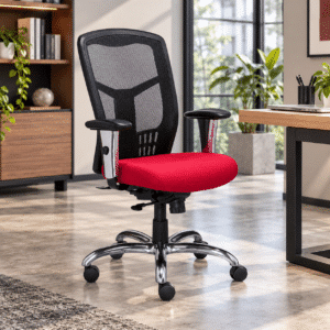 Silla Operativa RE-1961 Asiento en Tela Rojo y Respaldo en Mesh Negro