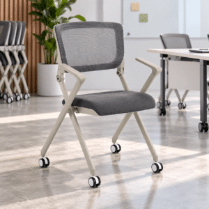 Silla de Visita multifuncional Skip RE-685 Respaldo en Mesh y Asiento en Tela Gris abatible, con Rodajas