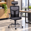 Silla Ejecutiva RP-4600 c/cabecera Asiento en Piel y Respaldo en Mesh Negro, Estructura Cromada - Thumbnail Image 1