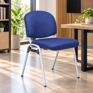 Silla de Visita Italiana Tapizada en Tela Azul, Estructura Gris s/b