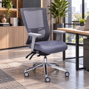 Silla Operativa Quadra Mesh y Tela Gris Estructura Gris