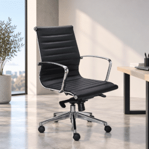 Silla operativa Retro Respaldo Bajo Tapiz Vinilpiel Negro (accesorios Aluminio), RE-1751 Negro