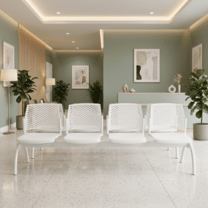 Banca 4 Plazas Rewind Color Blanco Estructura Cromo
