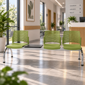 Banca Rewind 4 Plazas con Mesa Color Verde Estructura Cromo