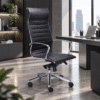 Silla de Oficina Ejecutiva Retro en Vinipiel Negro y Estructura Cromo RE-1750 - Thumbnail Image 1