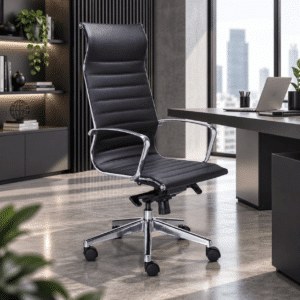 Silla de Oficina Ejecutiva Retro en Vinipiel Negro y Estructura Cromo RE-1750