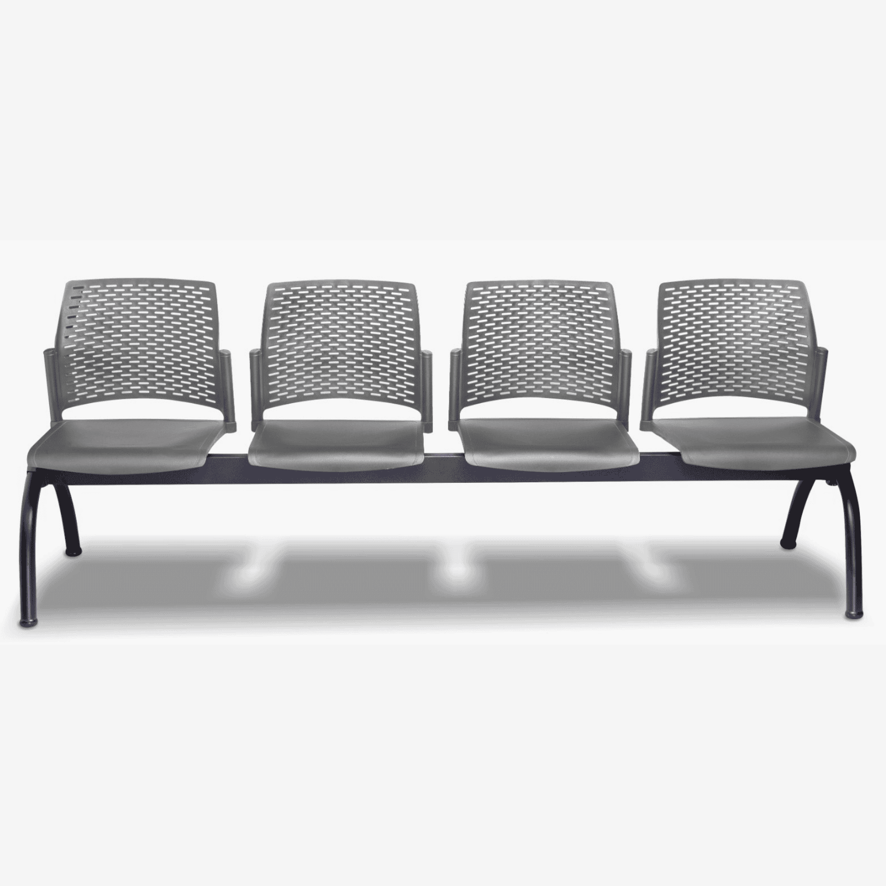 Banca Rewind RE-574 de 4 plazas en negro y gris con respaldo reticulado y estructura de acero