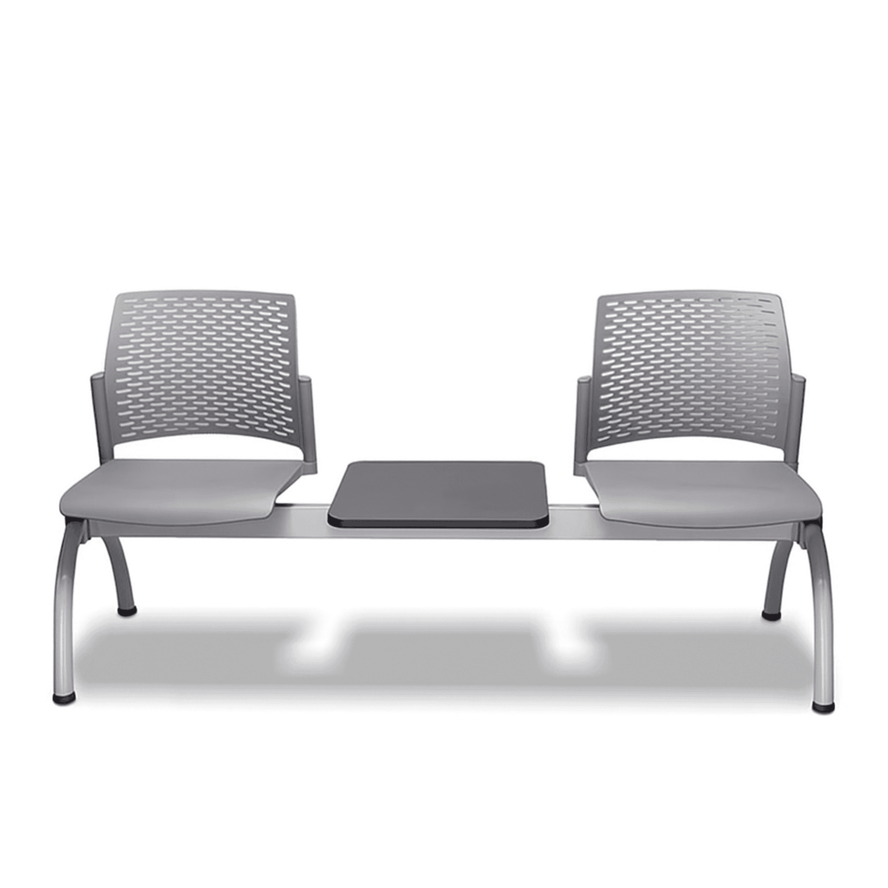 Banca Rewind gris de 3 plazas con mesa y estructura gris, modelo 2346-PRBCNG04