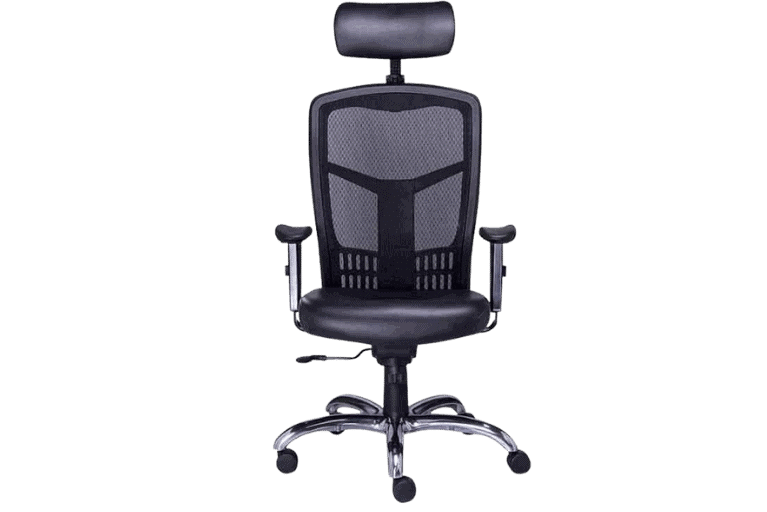 Silla ejecutiva rp-4600 con cabecera, asiento en piel y respaldo en mesh negro