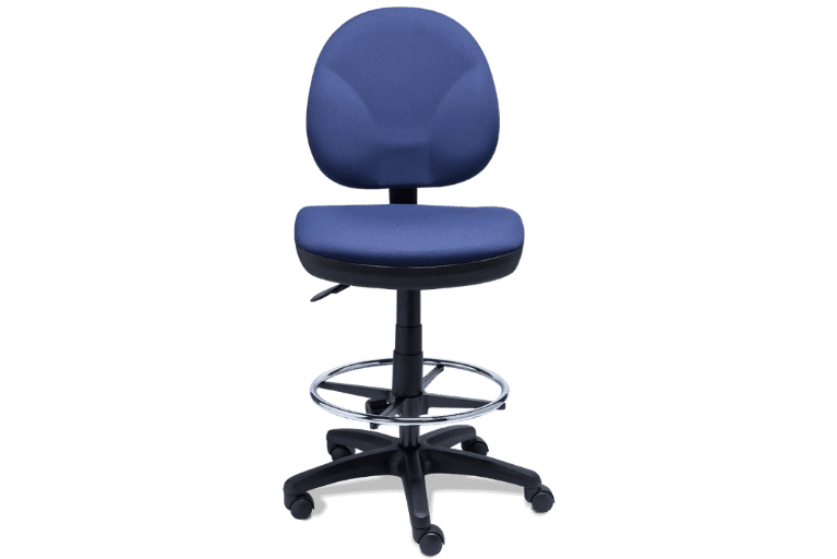 Silla cajero rs-500 tapizada en tela azul con aro de acero descansapiés