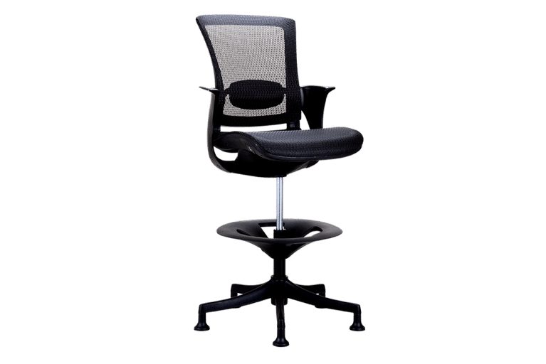 Silla cajero Skate Task en mesh negro con aro descansapiés y brazos ajustables