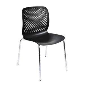 Silla de visita Klave 155NE de plástico negro apilable con patas cromadas