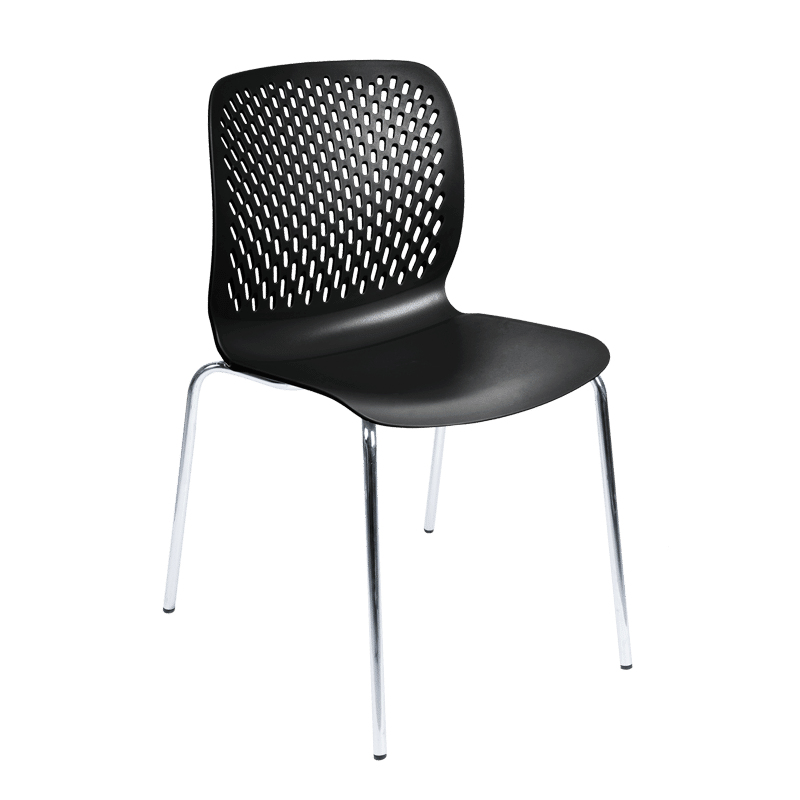 Silla de visita Klave 155NE de plástico negro apilable con patas cromadas