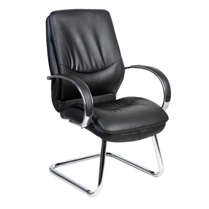 Silla de visita Klave 1805 en vinipiel negro con brazos fijos y base tipo trineo