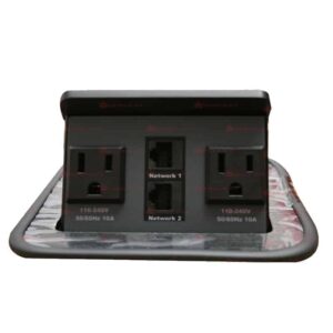 Panel con conectores Redleaf PT101 línea plus con tapa de pistón neumático, 2 AC y 2 RJ45