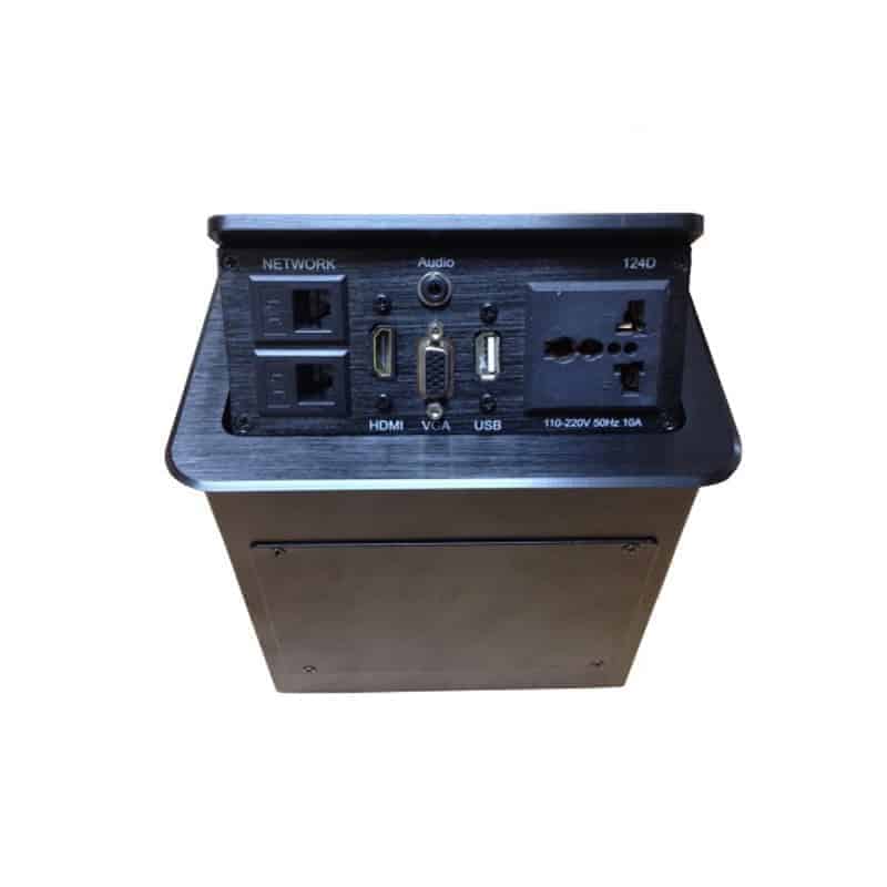 Panel con conectores Redleaf PT124 línea plus con tapa de pistón neumático, HDMI, VGA, USB y red