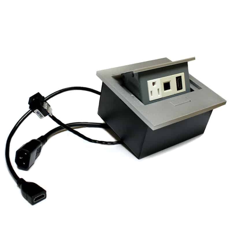 Panel Redleaf con conectores AC, red y HDMI para escritorio