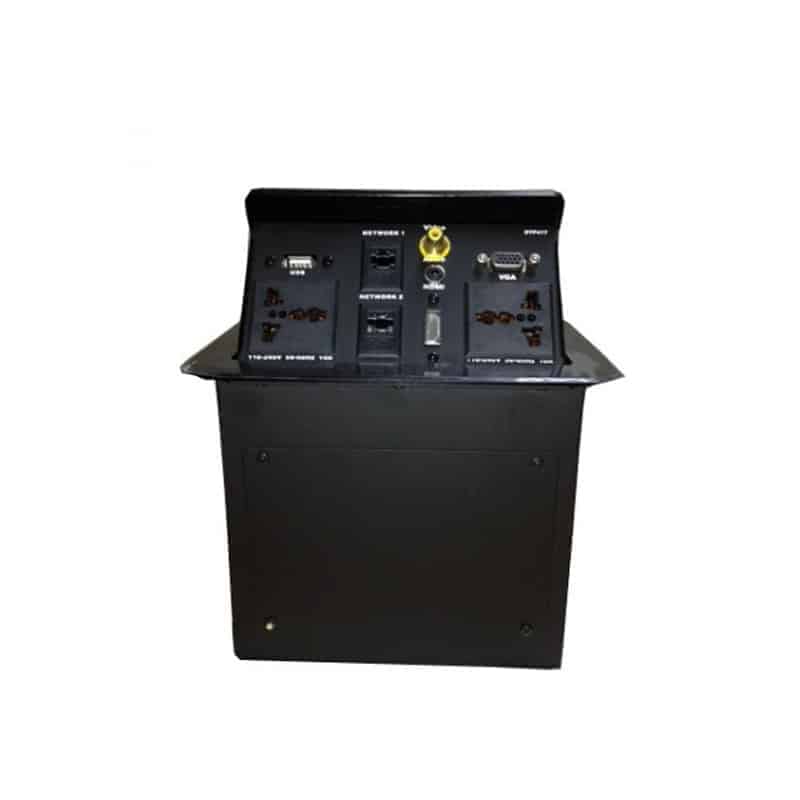 Panel con conectores Redleaf PT417 línea plus con 2 AC, 2 RJ45, VGA, HDMI, USB, audio y RCA