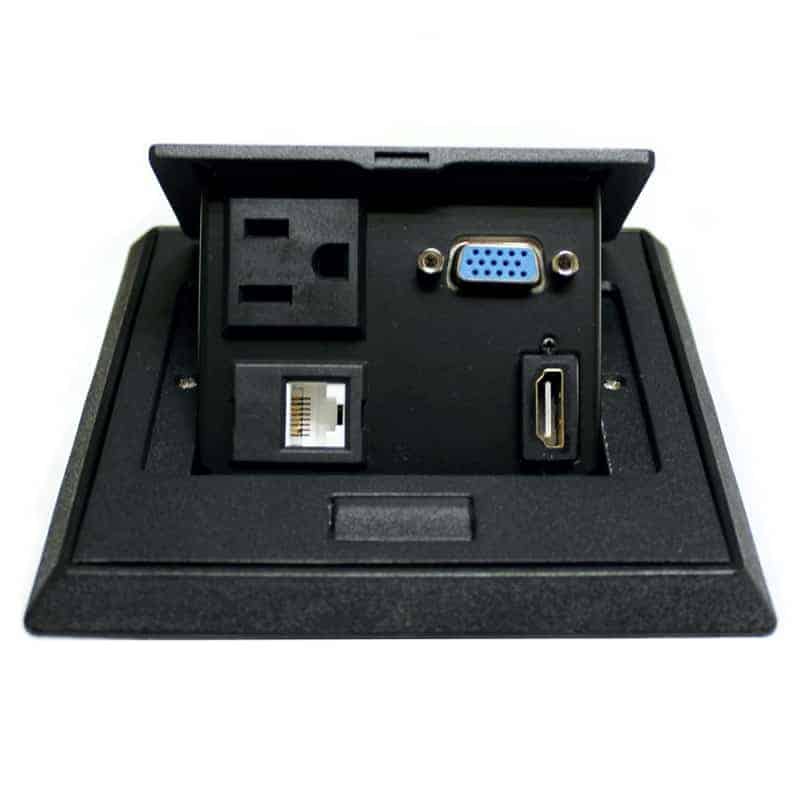 Panel Redleaf para escritorio con conectores de poder, VGA, red CAT6 y HDMI