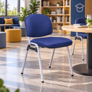 Silla de Visita Italiana Tapizada en Tela Azul, Estructura Gris, s/b