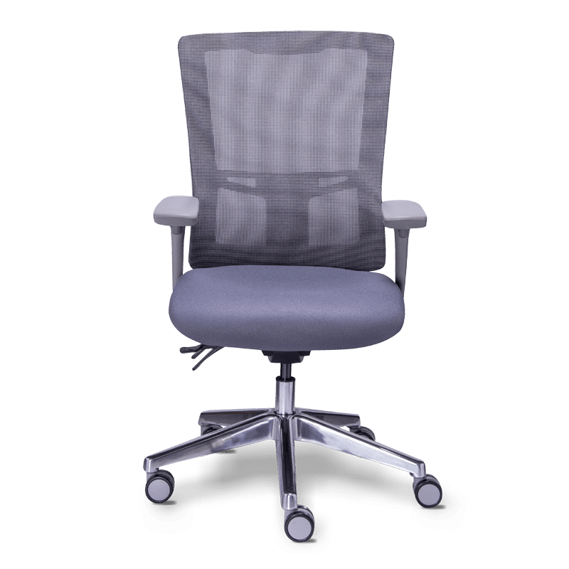 Silla ejecutiva Quadra mesh gris con respaldo alto en malla y base de aluminio pulido