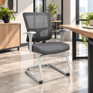Silla de Visita Quadra Mesh y Tela Gris Estructura Gris