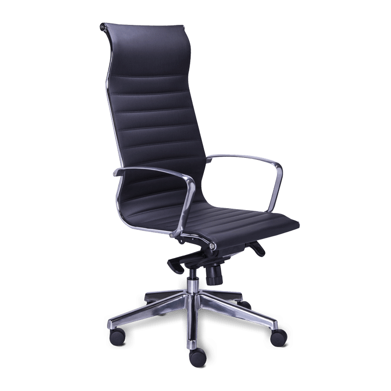 Silla de oficina ejecutiva Retro en vinipiel negro con estructura cromada, RE-1750
