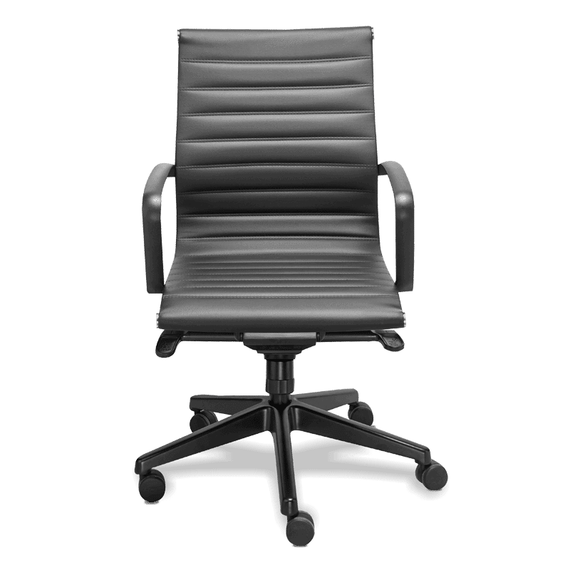 Silla operativa retro negra 2402-VN01 en vinipiel con brazos y base de aluminio pulido