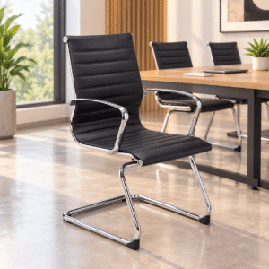 Silla de Visita Retro en Vinipiel Negro, Estructura Cromo