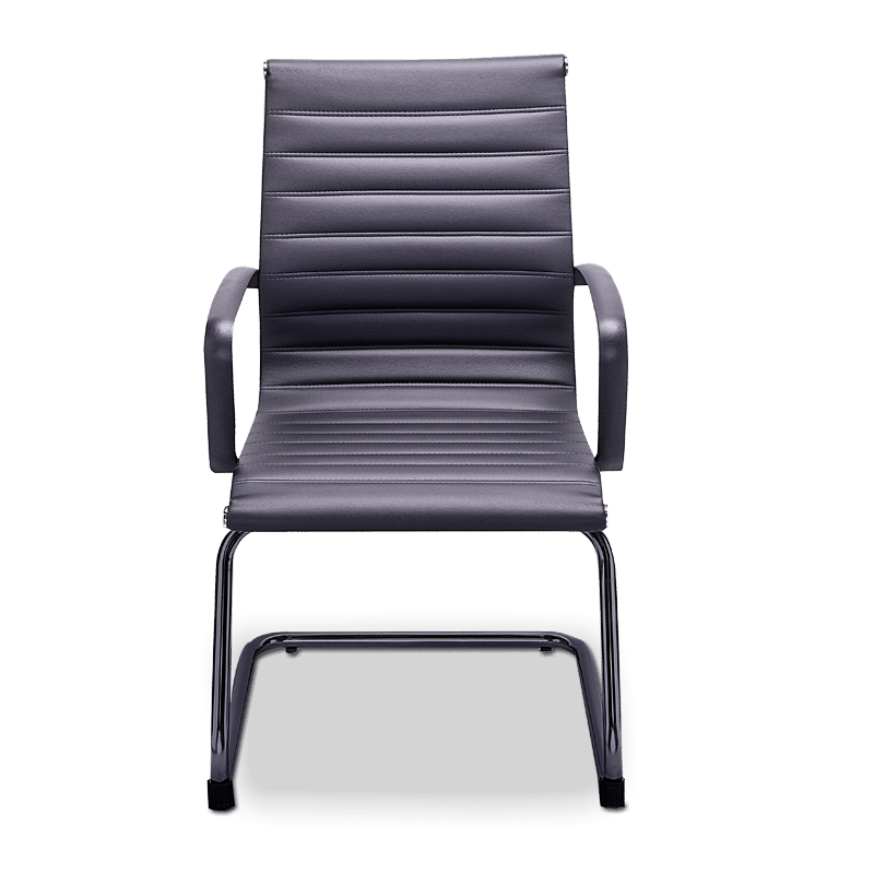 Silla de visita retro en vinipiel negro con estructura negra y base tipo trineo