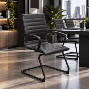 Silla de Visita Retro en Vinipiel Negro, Estructura Negro