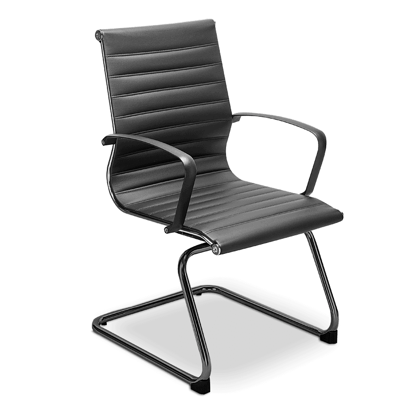 Silla de visita retro en vinipiel negro con estructura negra y base tipo trineo