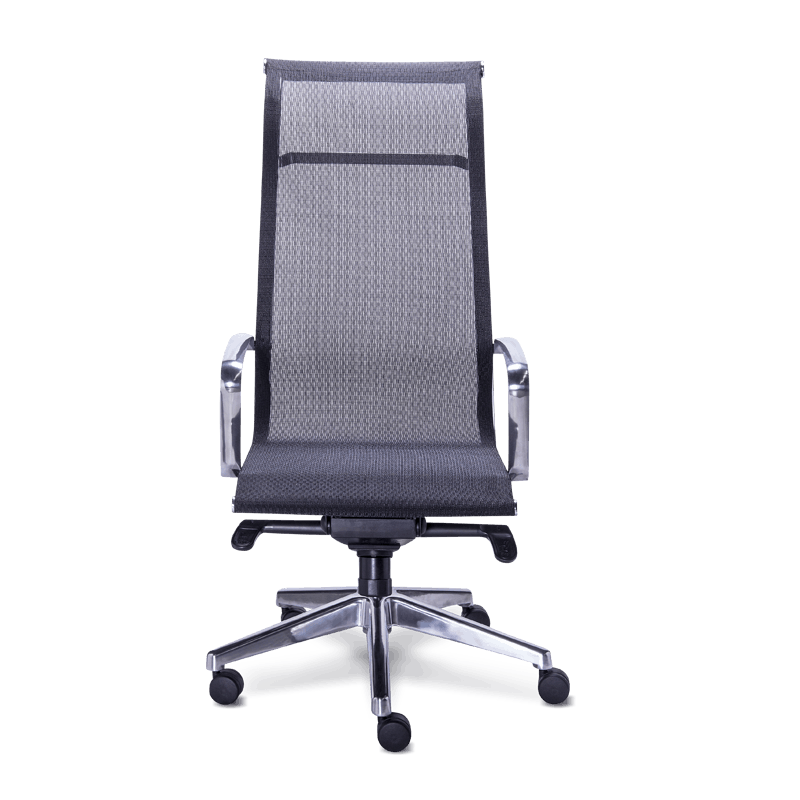 Silla de oficina ejecutiva mesh RE-1760 negra con respaldo alto y base de cinco puntas de aluminio pulido
