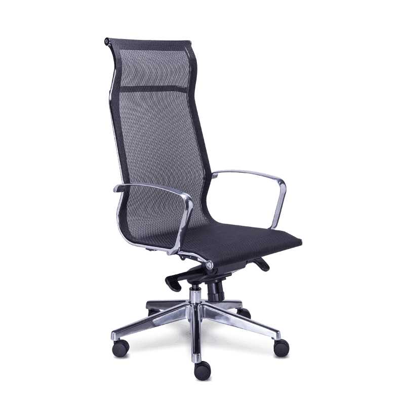Silla de oficina ejecutiva mesh RE-1760 negra con respaldo alto y base de cinco puntas de aluminio pulido
