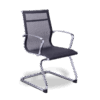 Silla de visita retro mesh negra con estructura cromada tipo trineo y brazos fijos