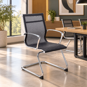 Silla de Visita Retro asiento y Respaldo en Mesh Negro y Estructura Cromo