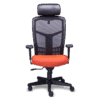 Silla de oficina ejecutiva re-1950 con asiento de tela naranja, respaldo mesh negro y cabecera