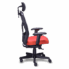 Silla de oficina ejecutiva re-1950 con asiento de tela naranja, respaldo mesh negro y cabecera
