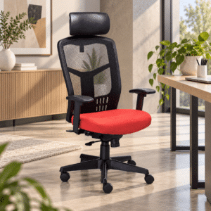 Silla de Oficina Ejecutiva RE-1950 Tela naranja y Respaldo en Mesh Negro