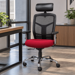 Silla Ejecutiva RE-1960 Asiento en Tela Rojo y Respaldo en Mesh Negro