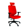 Silla ejecutiva RE-2020 en tela roja con cabecera tapizada y brazos ajustables
