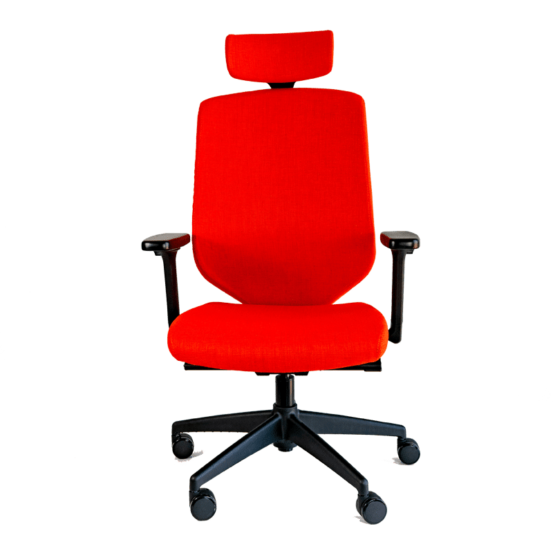 Silla ejecutiva RE-2020 en tela roja con cabecera tapizada y brazos ajustables