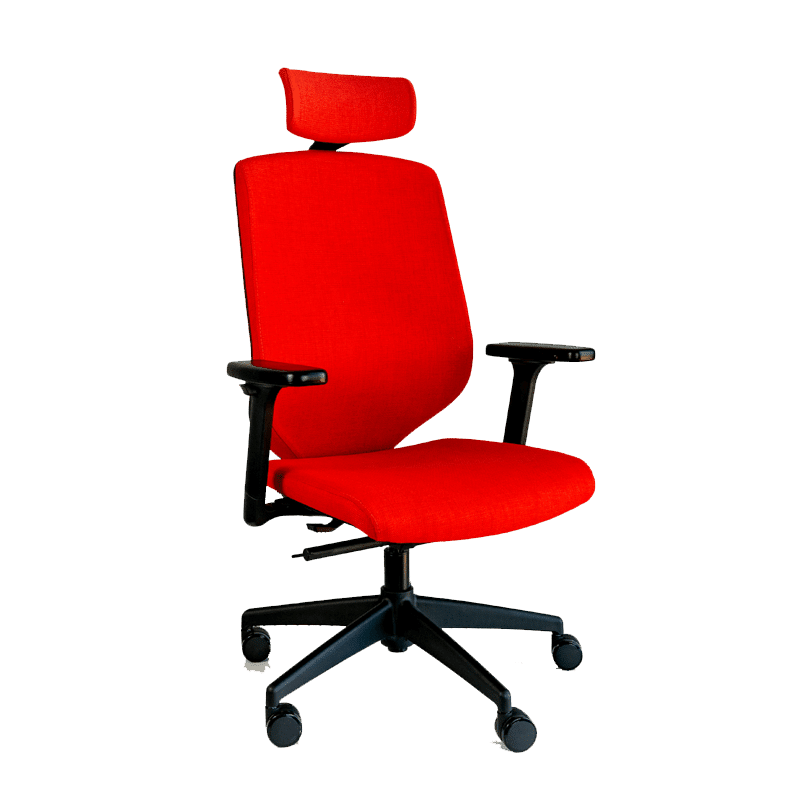 Silla ejecutiva RE-2020 en tela roja con cabecera tapizada y brazos ajustables