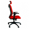 Silla ejecutiva RE-2020 en tela roja con cabecera tapizada y brazos ajustables